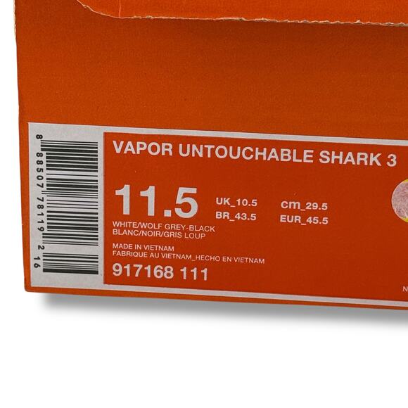 Nike Vapor Untouchable Shark 3 Football leats White Wolf Grey Black Mens Sz 11.5 - Picture 7 of 7